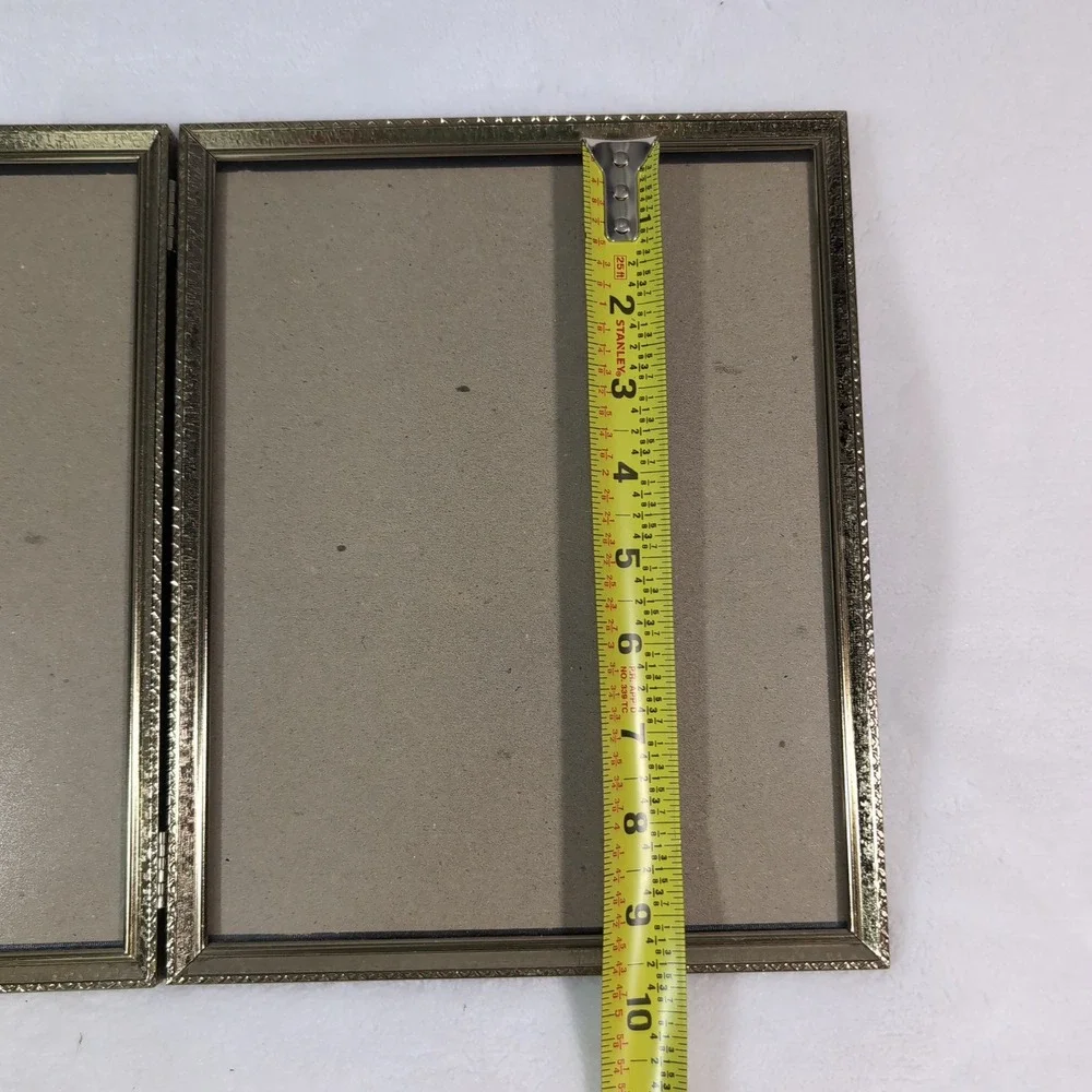 Vintage Brass Double Folding Picture Frame 8x10 Gold Ornate Hinged Hollywood